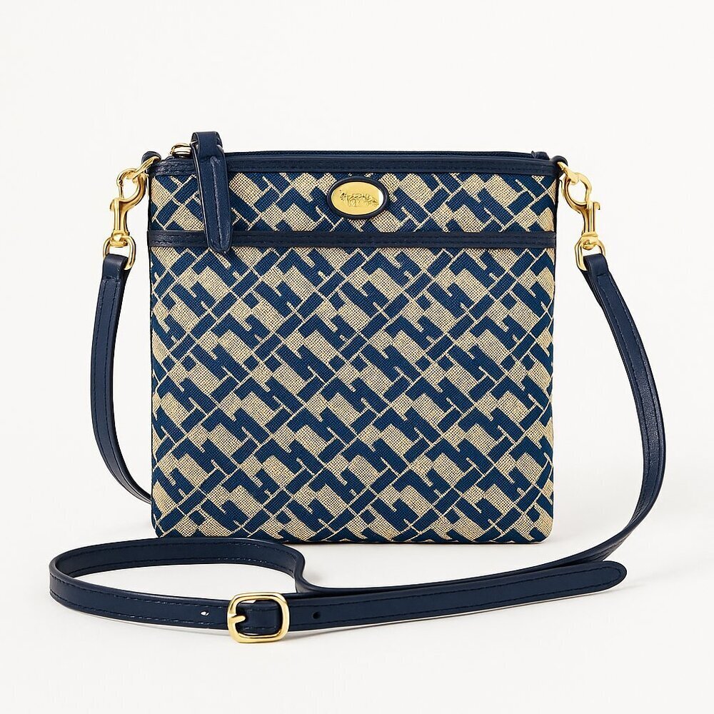 Tommy Hilfiger Navy & Tan Monogram Crossbody Bag with Adjustable Strap